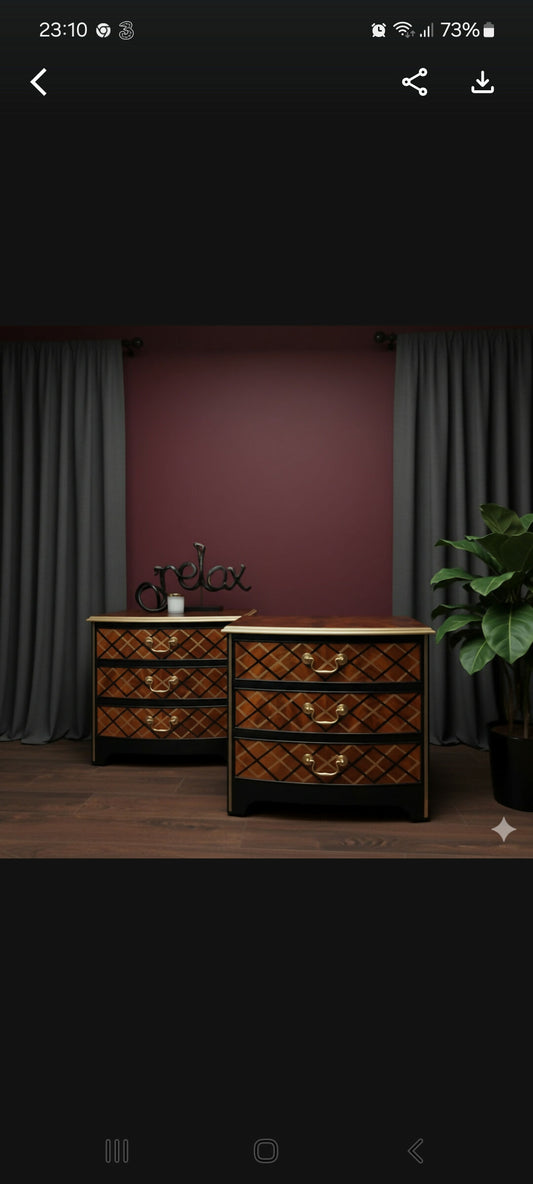2 Black,Mahogany & Gold Bedside Drawer units