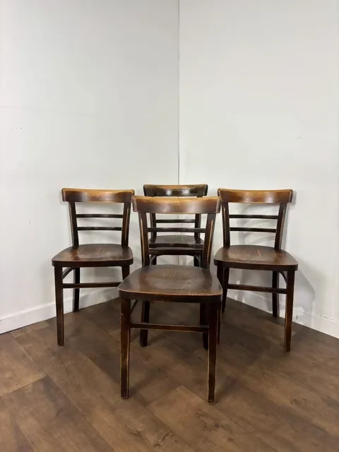 Vintage Set of Four Oak Ladder Back Dining Chairs - Bentwood Style