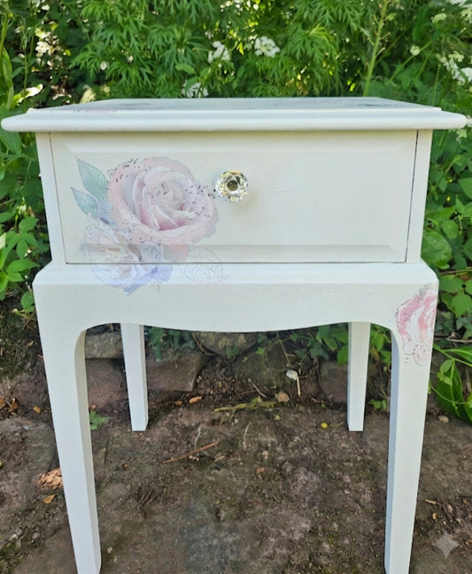 Stag Minstrel 'leggy' beside table with drawer painted in clotted cream