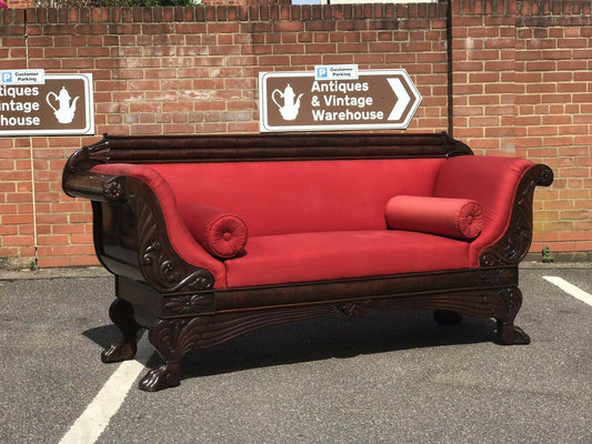 Vintage Victorian 3 Seater Mahogany Sofa With Curved Ends, Lions Paw Feet. Stunning!!