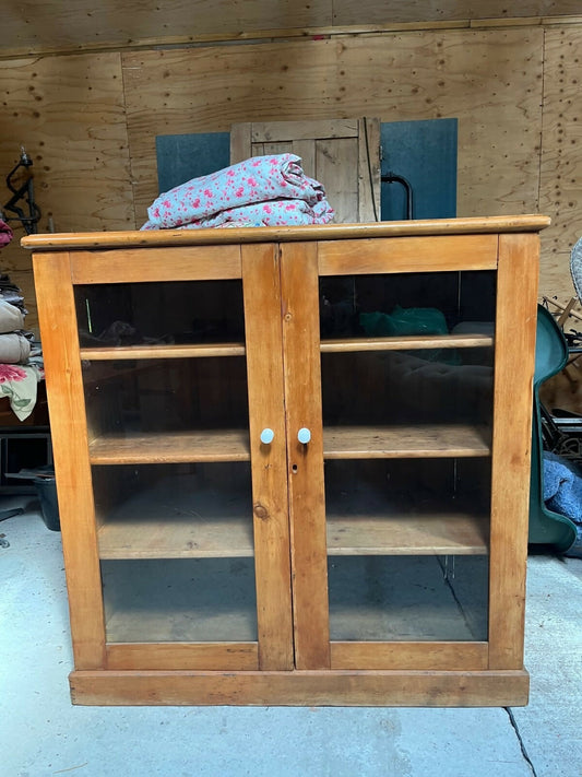 Vintage Glazed Pine Cupboard, Dresser Top, Display Cabinet