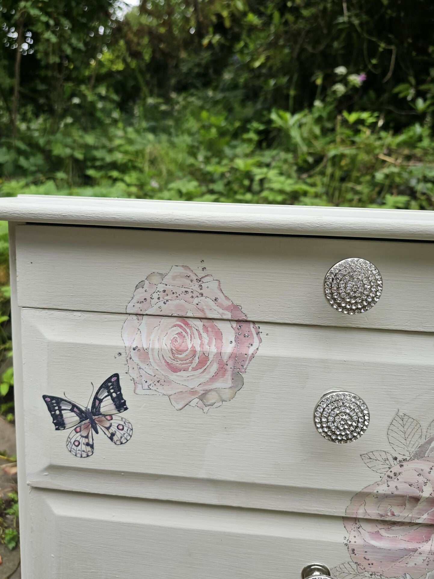 Stag Minstrel beside cabinet with 2 drawers & pullout tray painted in clotted cream
