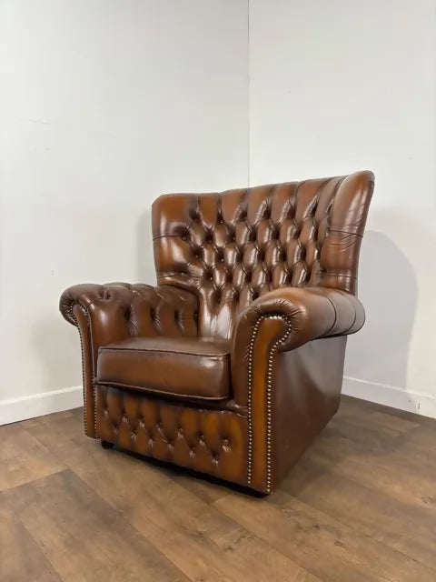Brown Leather Button Back Chesterfield Arm Chair