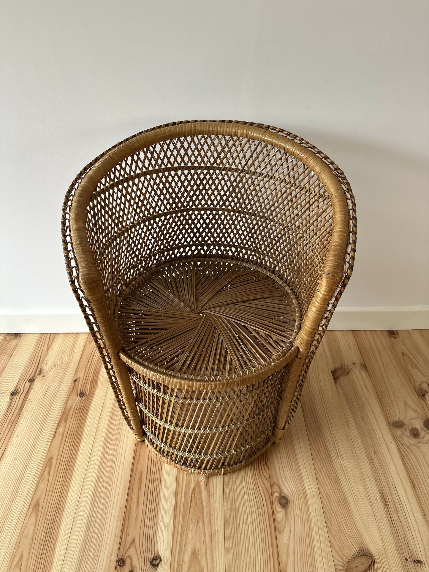 Vintage Bamboo Cane Peacock Chair Wicker Boho Tiki Mid Century Chair