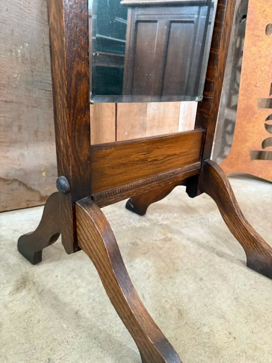 Vintage Edwardian Art Deco Oak Bevelled Cheval Dressing Mirror, c1930