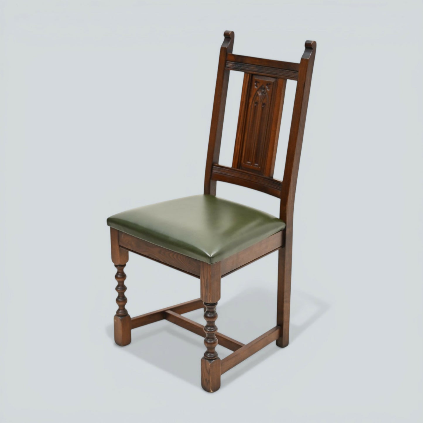 6 Oak Dining Chairs Old Charm Green Leather Seats Tudor Brown FREE UK Delivery