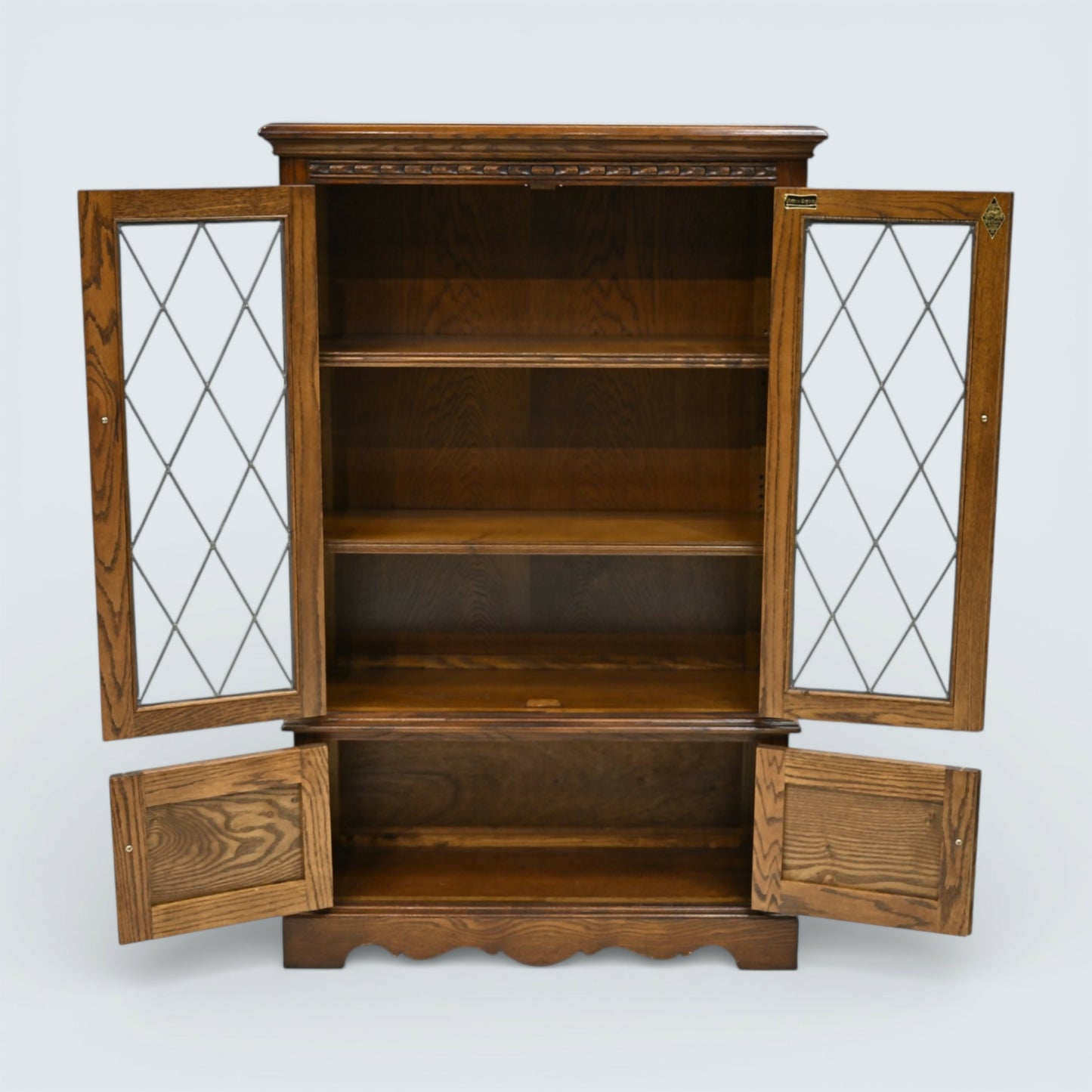 Old Charm Vintage Display Cabinet Bookcase 2 Shelves Carvings FREE UK Delivery