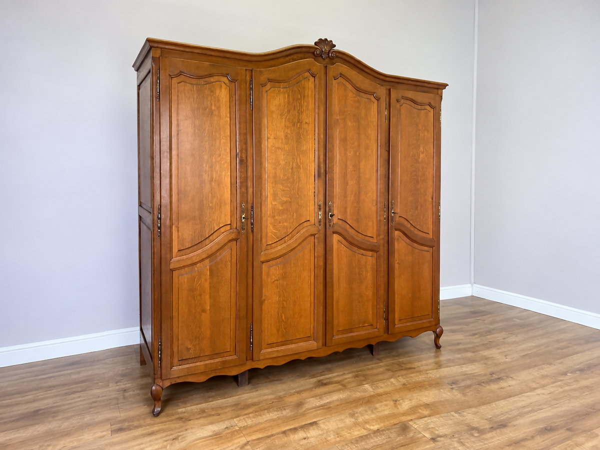 Wardrobe Vintage French Louis XVI Style Oak Four Door Carved Armoire LOT 6500