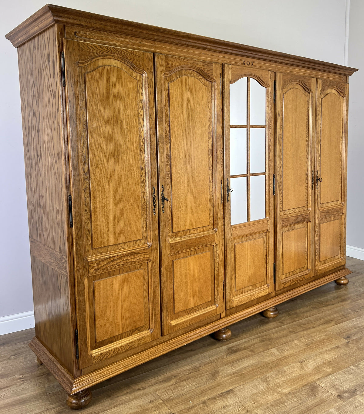 Wardrobe Vintage French Style Oak Five Door Mirrored Carved Armoire LOT 6517