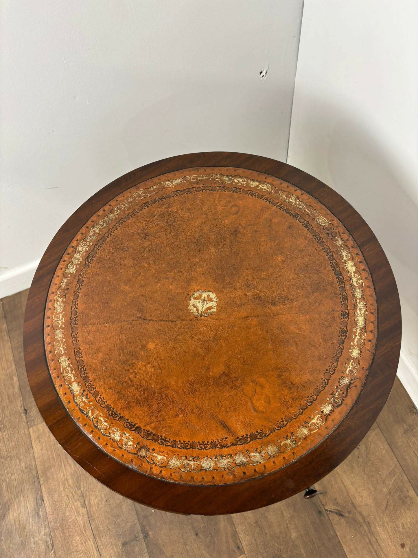 Vintage Reproduction Mahogany Drum Table with Leather Top
