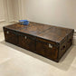 Handmade English luxury large Vintage leather coffee table - hand dyed storage trunk