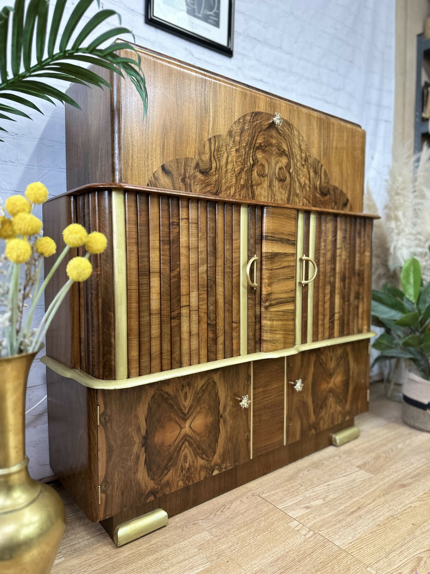 Cocktail Cabinet, Vintage Drinks Bar, Pink and Gold,1950’s Drinks Unit, Retro Bar, Walnut MADE TO ORDER