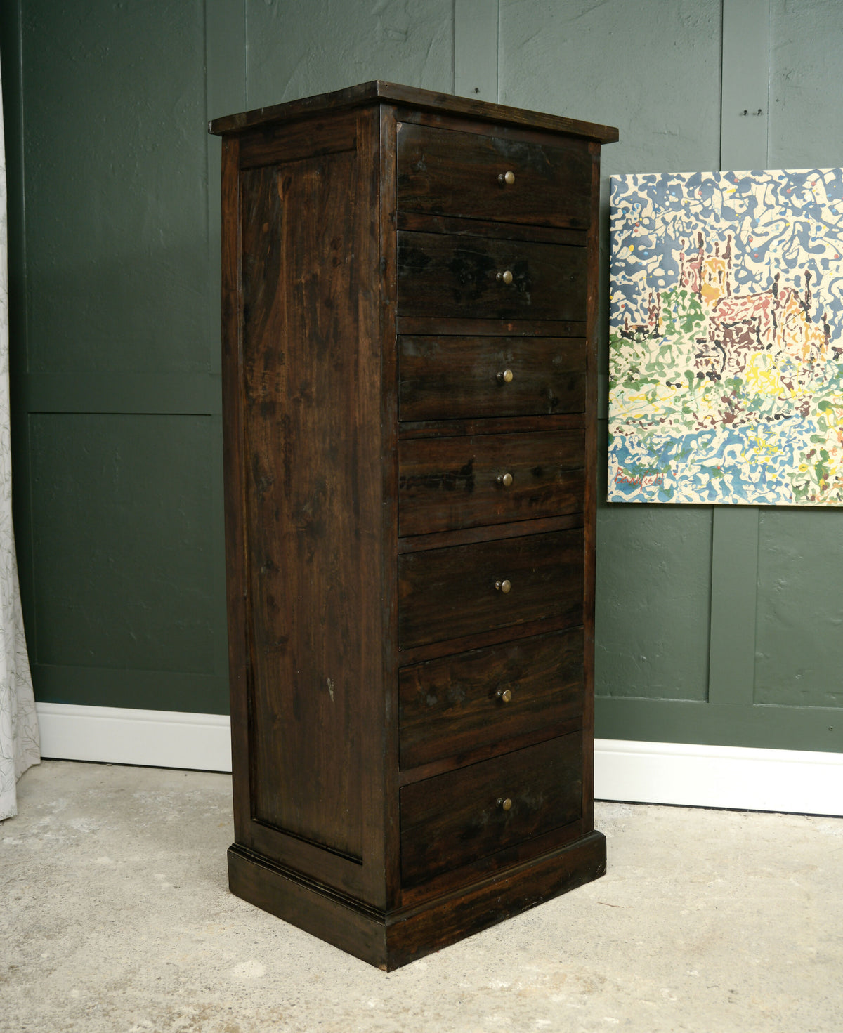 Dark Solid Wood Tallboy Drawers - Over 5 FT - Hardwood
