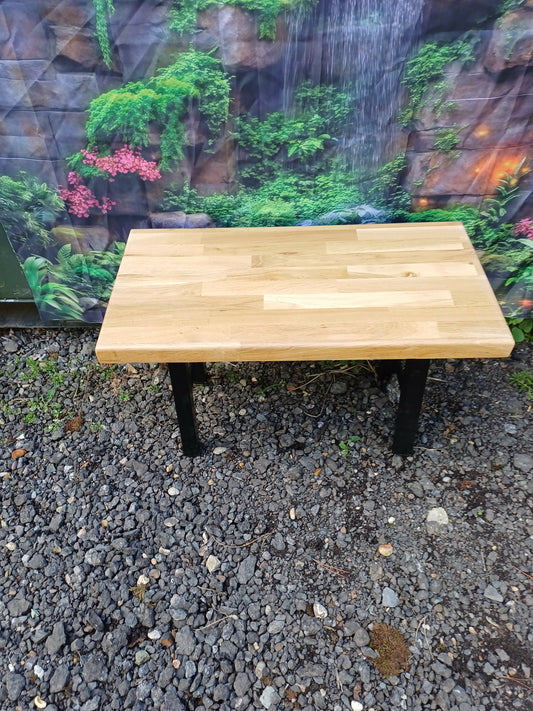 wooden table with metal legs