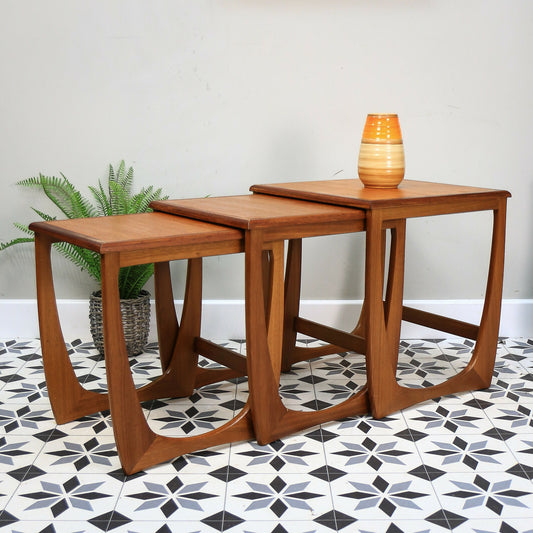 G Plan Nest of Three Tables Astro Design with Teak Tops and Teak Afromosia Legs.