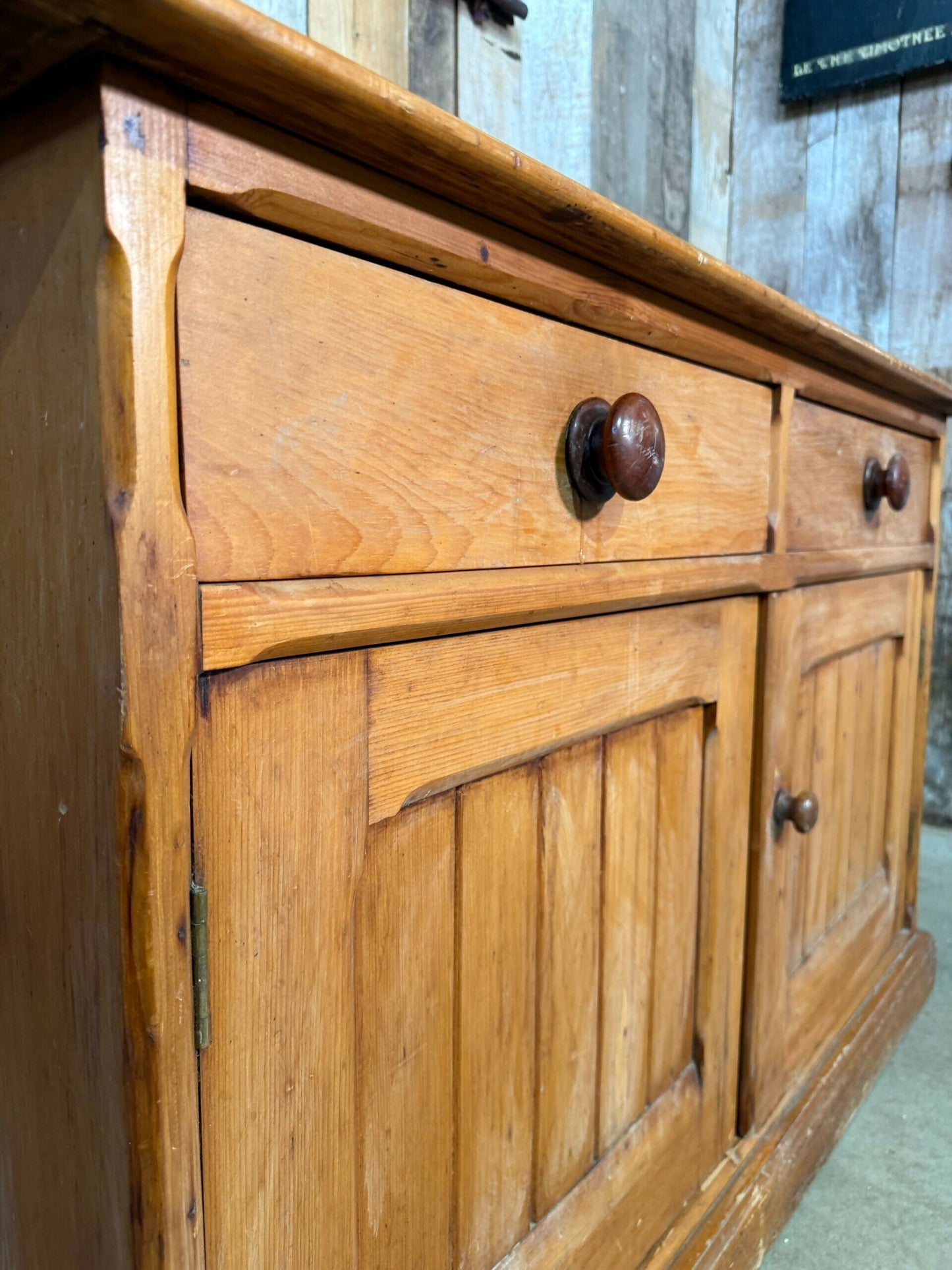 Antique Edwardian Pine Two Door Low Housekeeper Pantry Kitchen Cupboard, c.1920