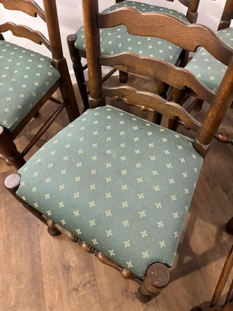 Vintage Oak Set Of Five Ladder Back Dining Chairs