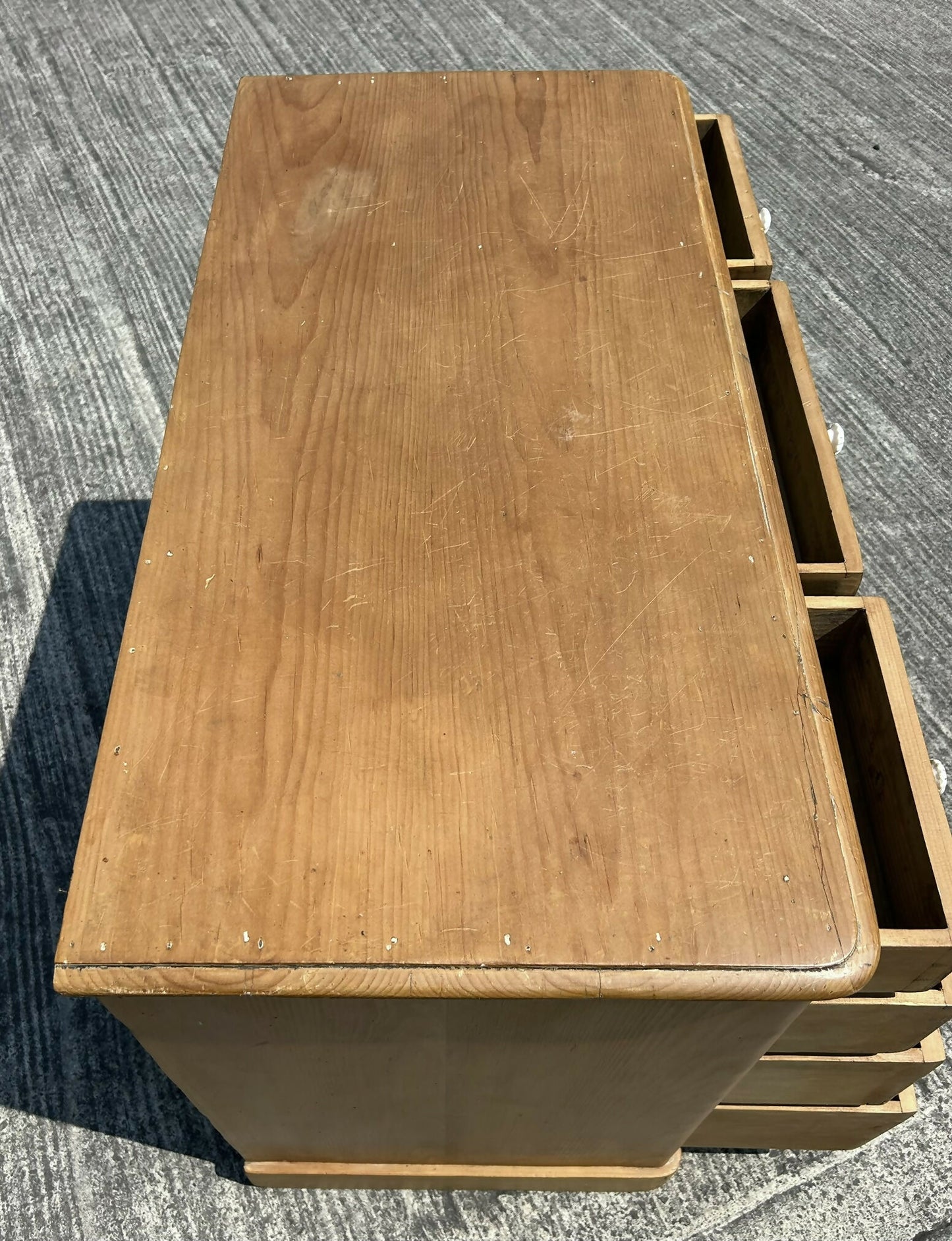 Antique Victorian Pine Kneehole Writing Office Desk With Central Cupboard