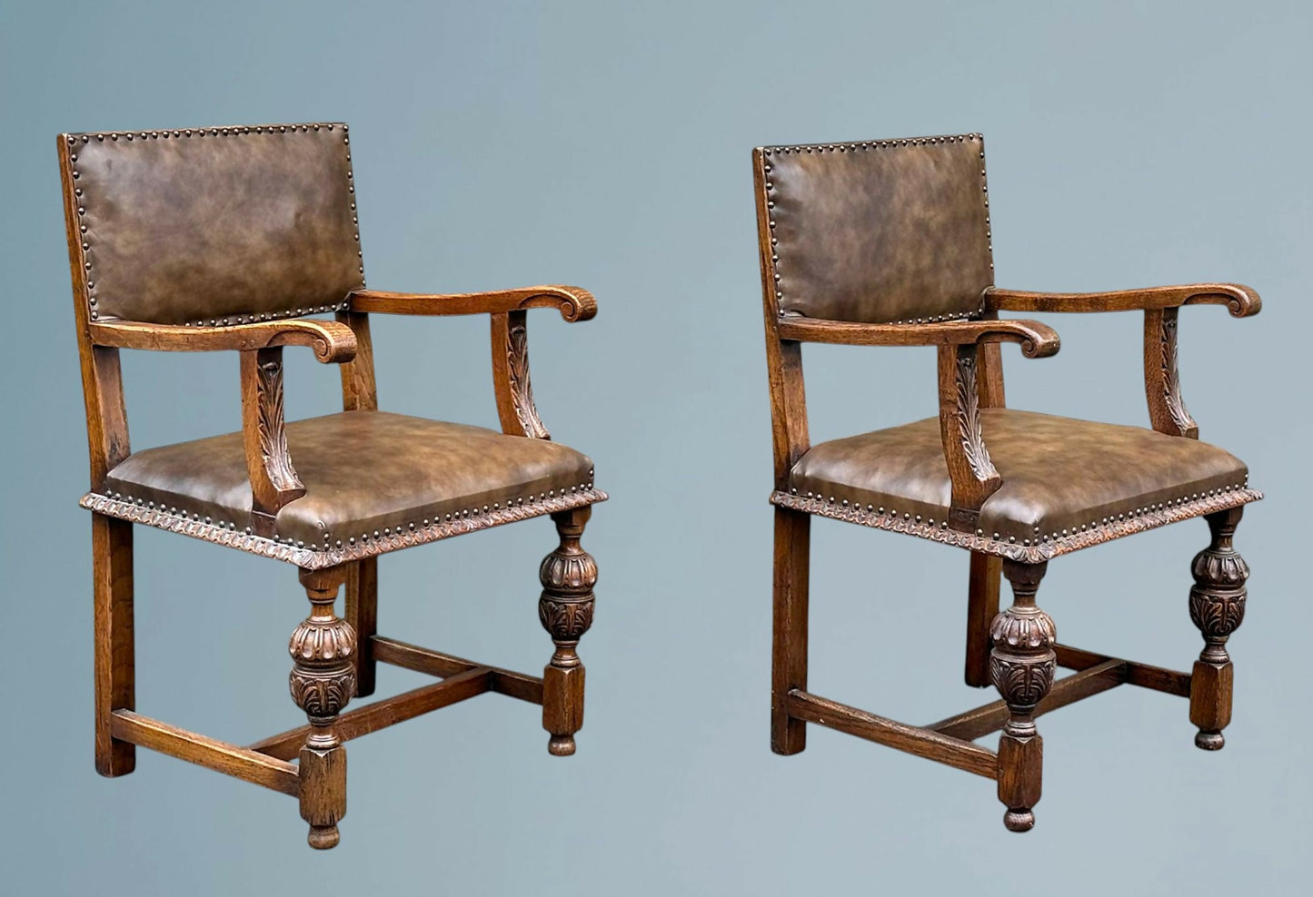 Good Quality Set of Six Carved Oak Dining Chairs