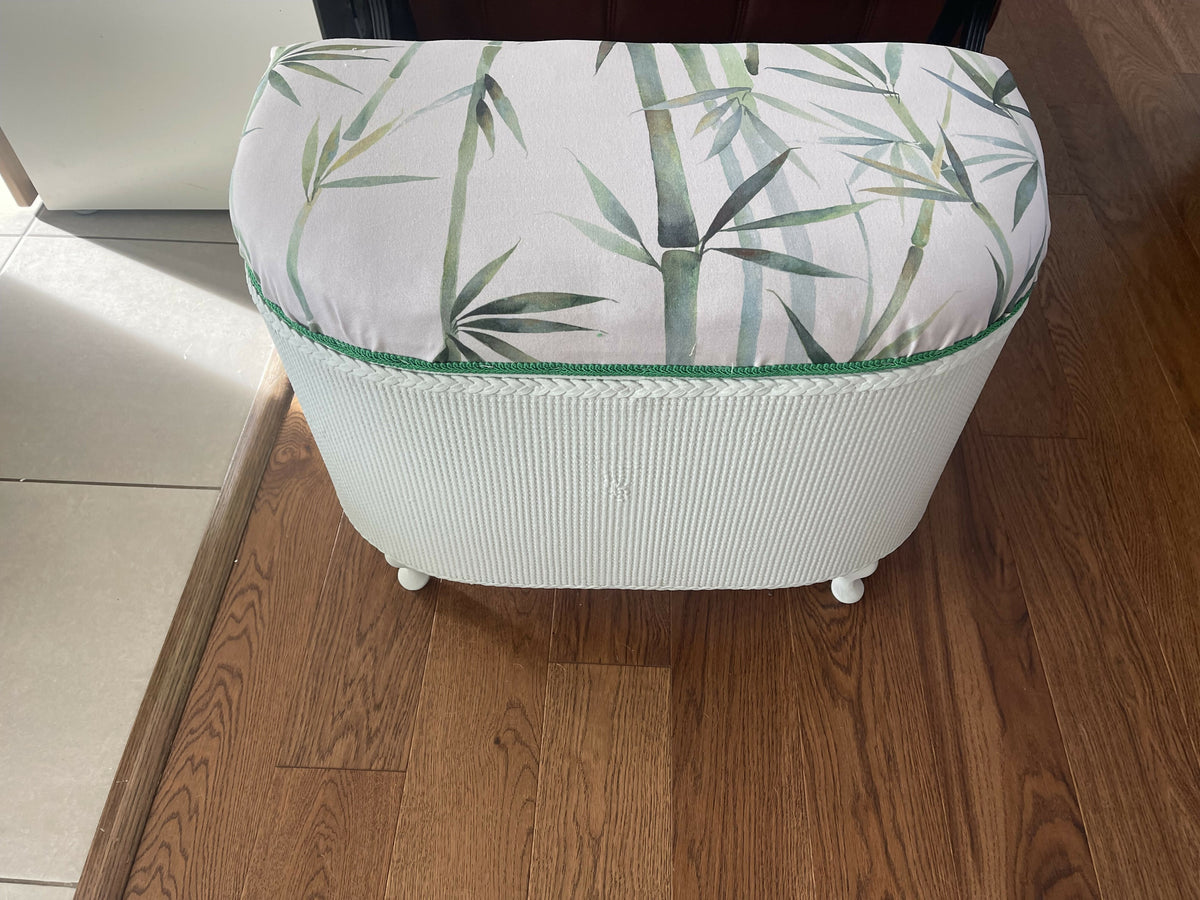 Mid size upcycled Lloyd loom style ottoman green