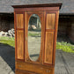 Antique Edwardian Mahogany Inlaid Mirrored Wardrobe With Drawer