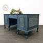 Blue Antique Claw and Ball Double Pedestal Office Desk By Cooke’s Ltd