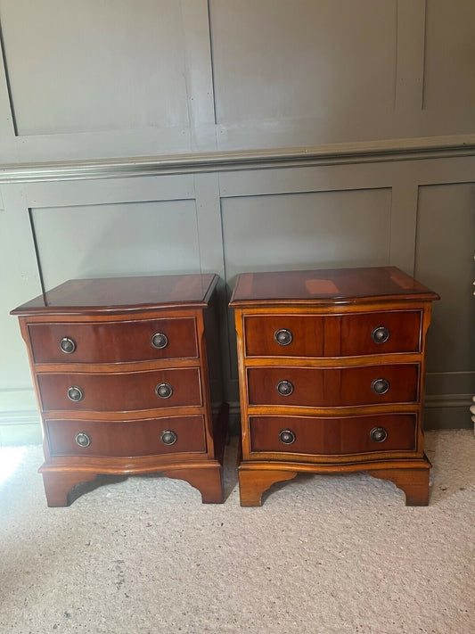 Pair Vintage Bedside Chests Antique Style 3 Drawer Vgc