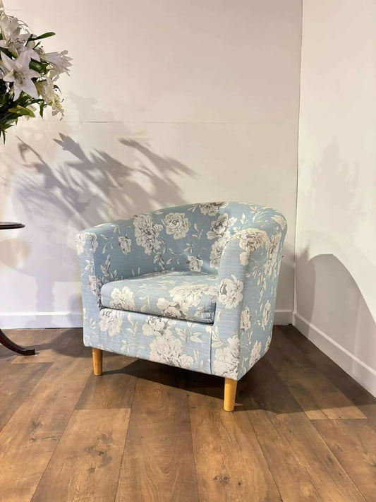Contemporary Blue Patterned Upholstered Tub Chairv