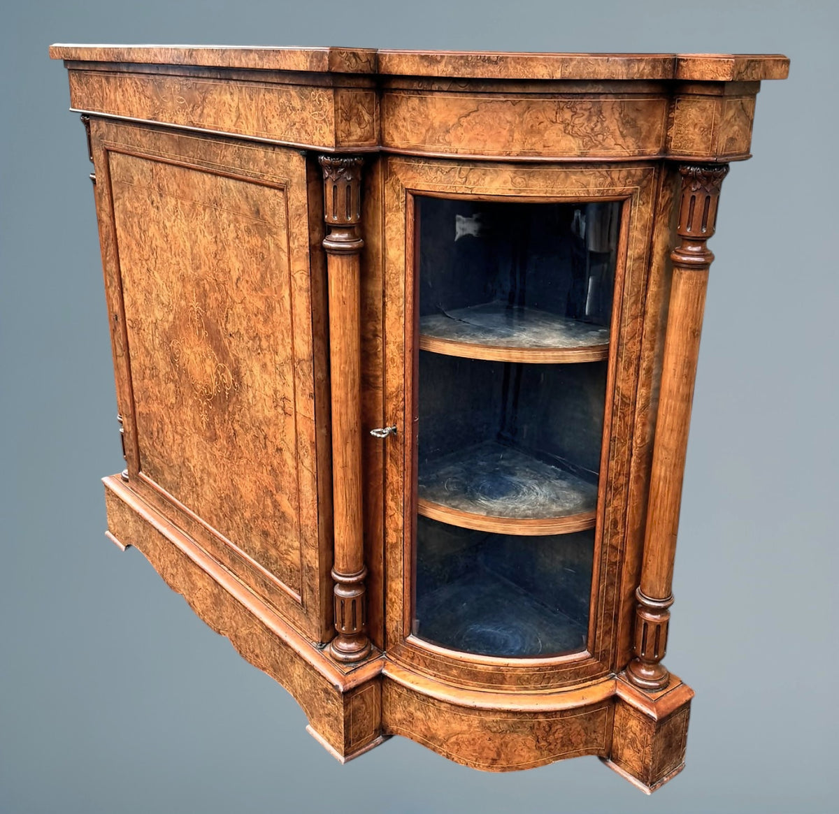 Victorian Inlaid Burr Walnut Credenza