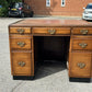 Mahogany Desk, Brass Handles, Panelled Sides & Rear.