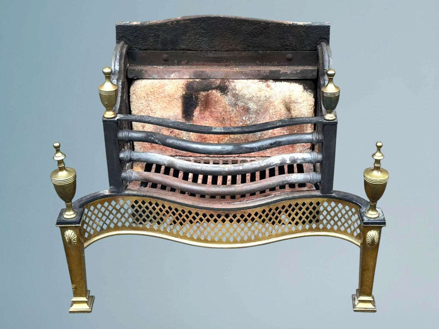 George III Style Wrought Iron and Brass Fire Basket