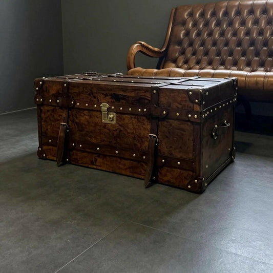 Chestnut Bridle Leather Coffee Table - Luxury Handmade English - Belted - hand Dyed