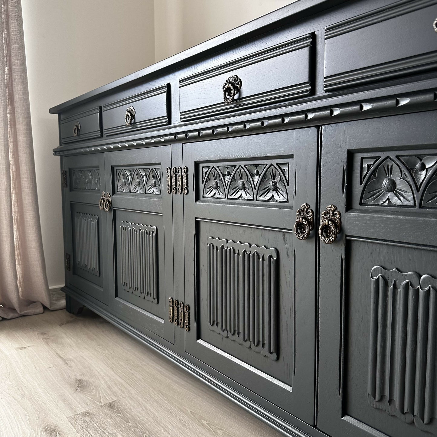 Old Charm 'Off Black' Antique Carved Sideboard