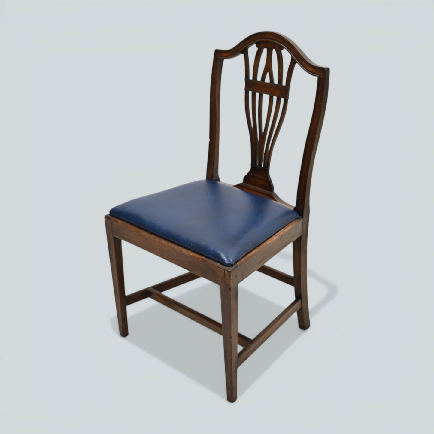 6 Georgian Mahogany Dining Chairs Blue Faux Leather Seats FREE UK Delivery