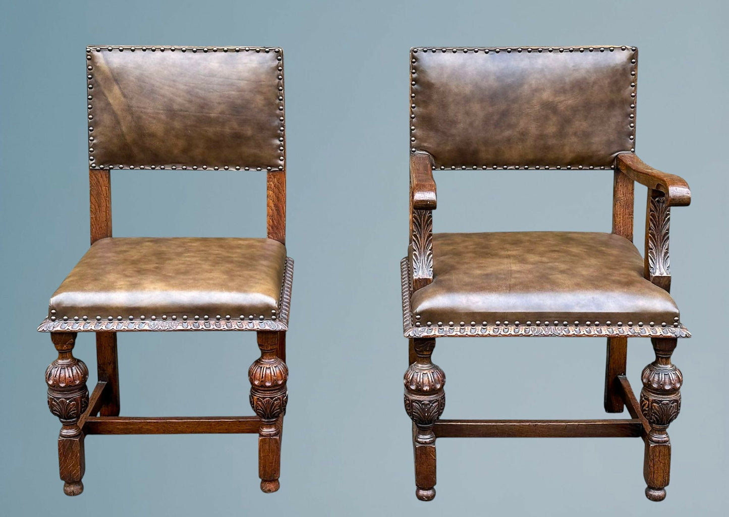 Good Quality Set of Six Carved Oak Dining Chairs