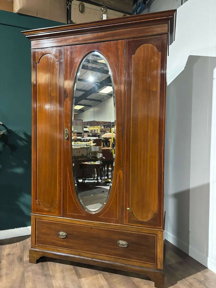 Edwardian Mahogany Inlaid Mirrored Wardrobe1