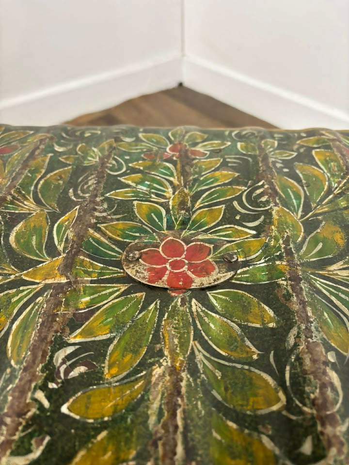 Vintage Indian Reclaimed Hand Painted Metal Trunk