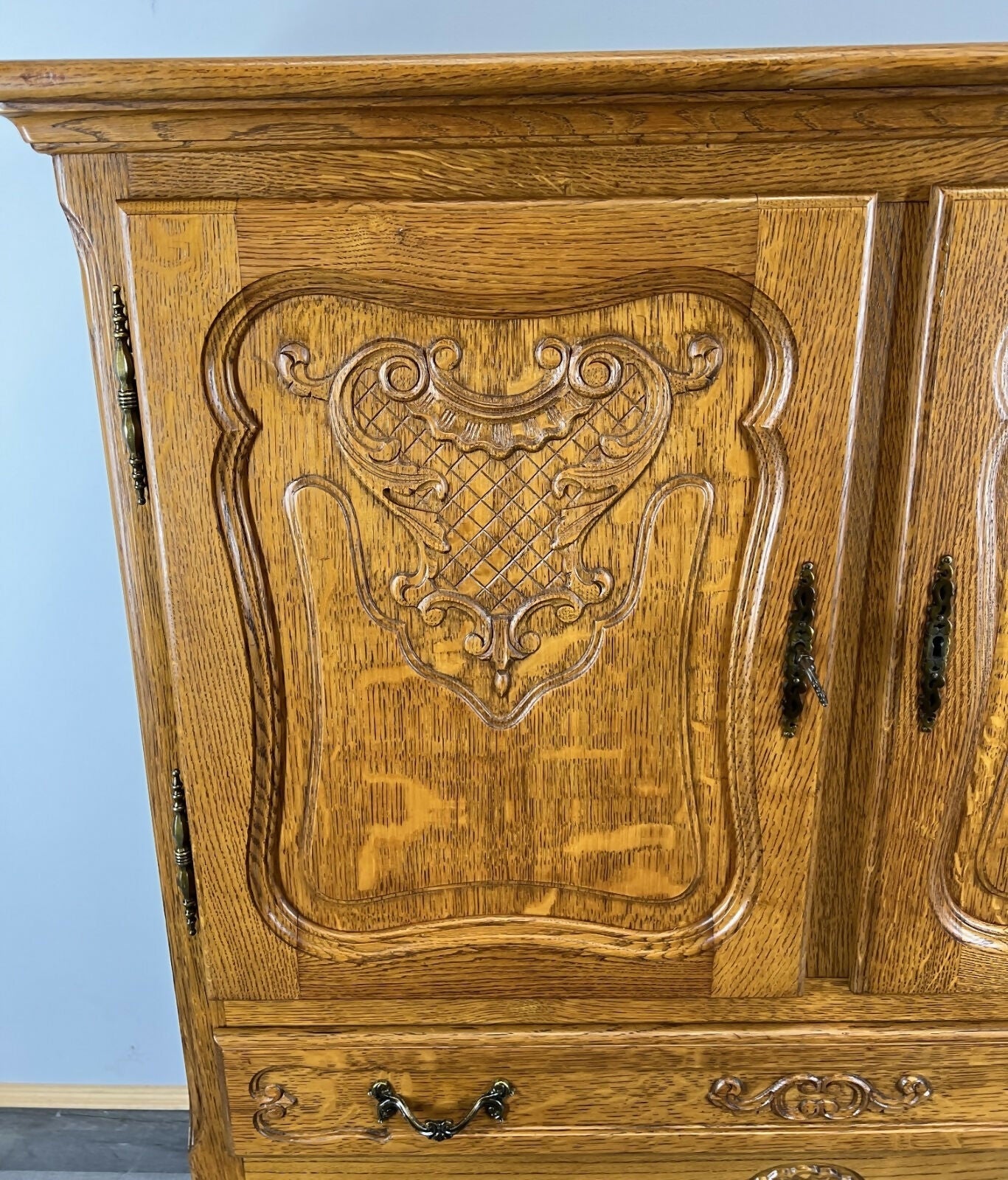 Cabinet Vintage French Louis XVI Oak Sideboard Carved Panels Cupboard LOT 4332