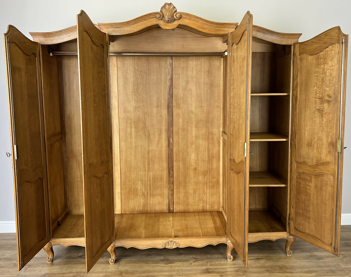 Wardrobe Vintage French Louis XVI Style Oak Four Door Carved Armoire LOT 6384