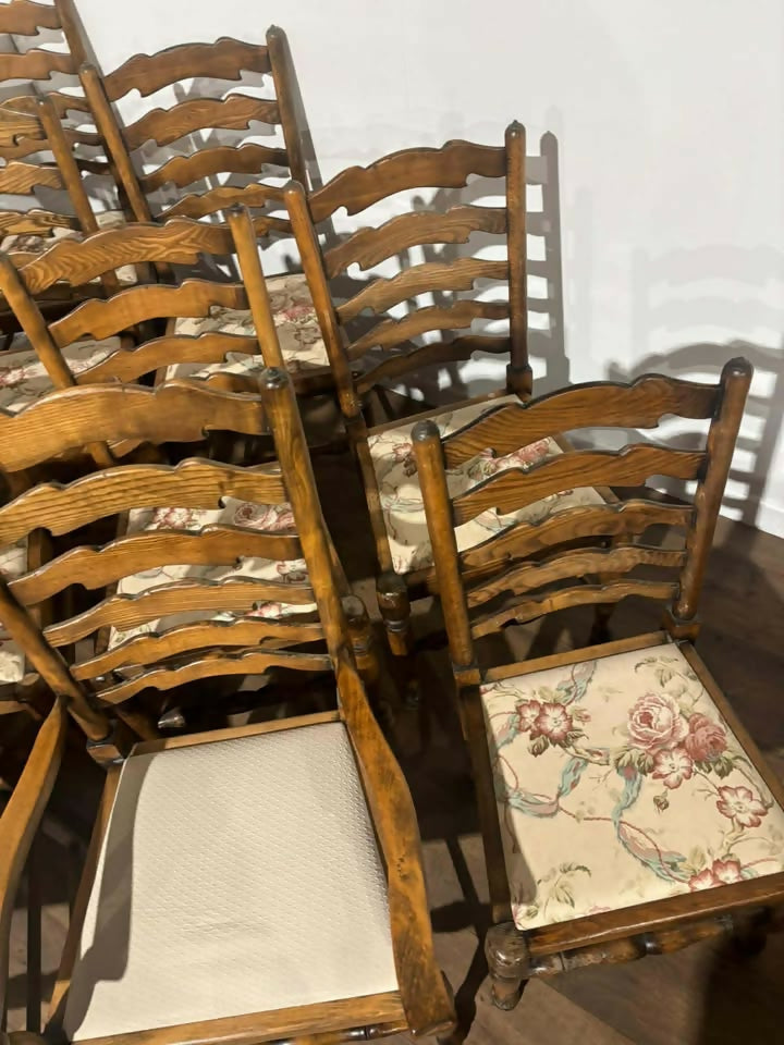 Set of Twelve Oak Yorkshire Style Ladderback Dining Chairs