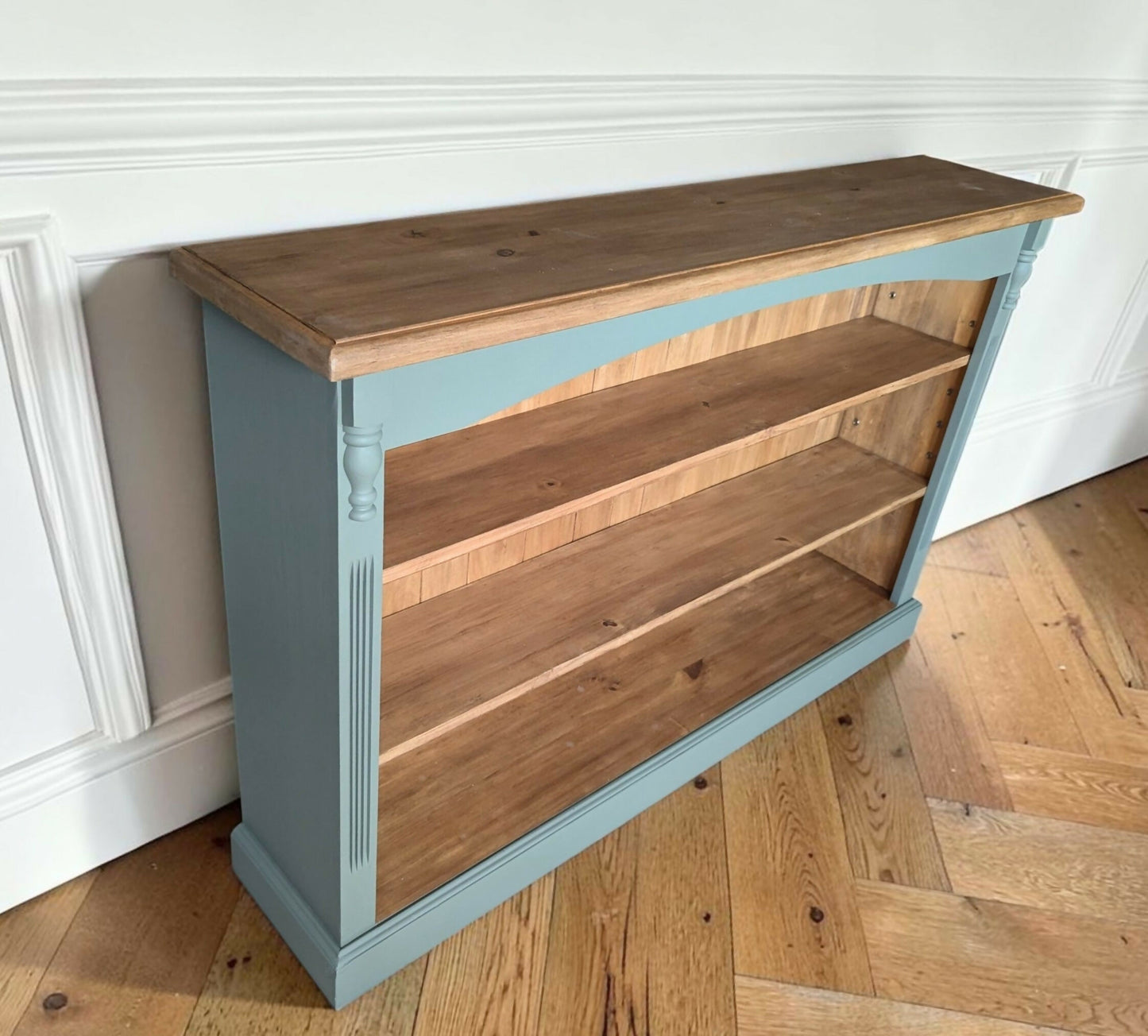 Vintage rustic solid pine green bookcase