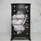 Opaline Bloom – Dark Luxe Bow-Front Vintage Chest of Drawers, Black Floral Decoupage, Gold & Pearl Handles
