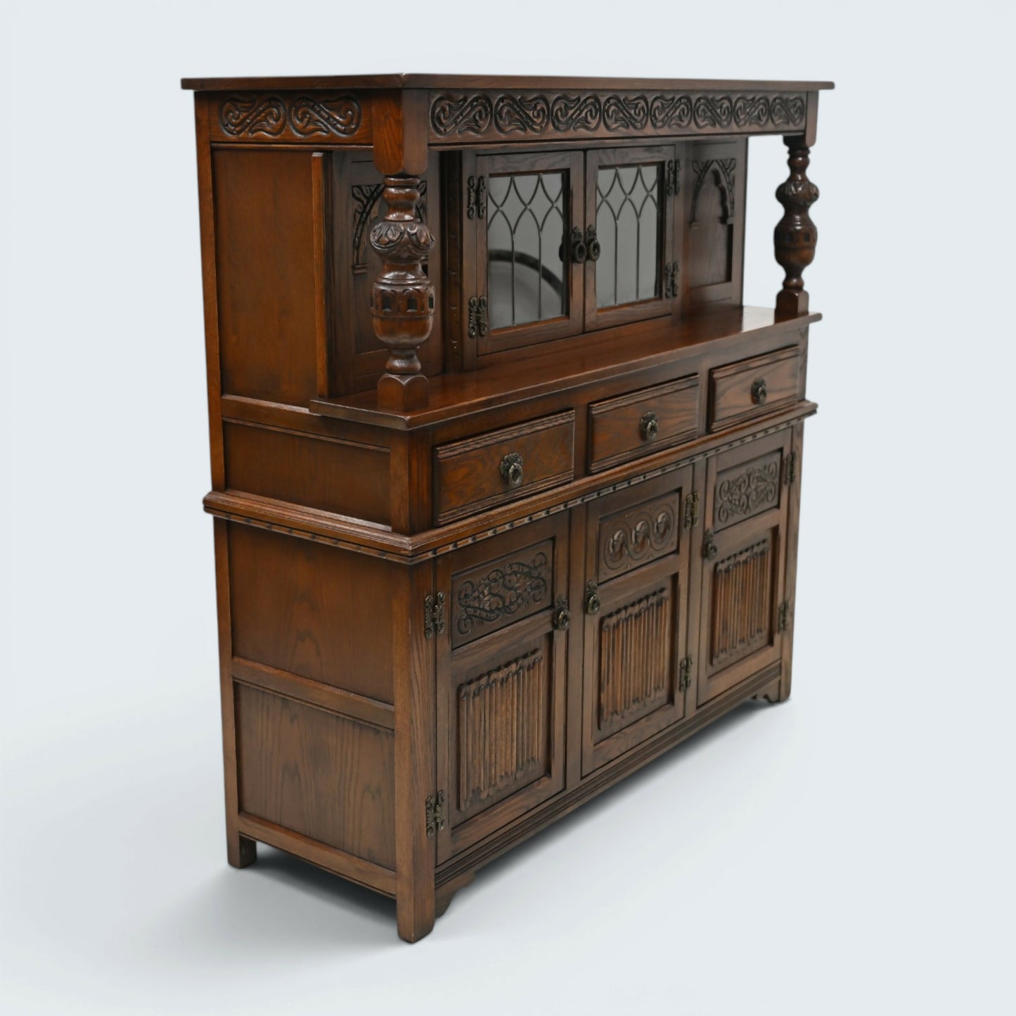 Old Charm Gothic Court Cupboard Buffett Sideboard Tudor Brown FREE UK Delivery.