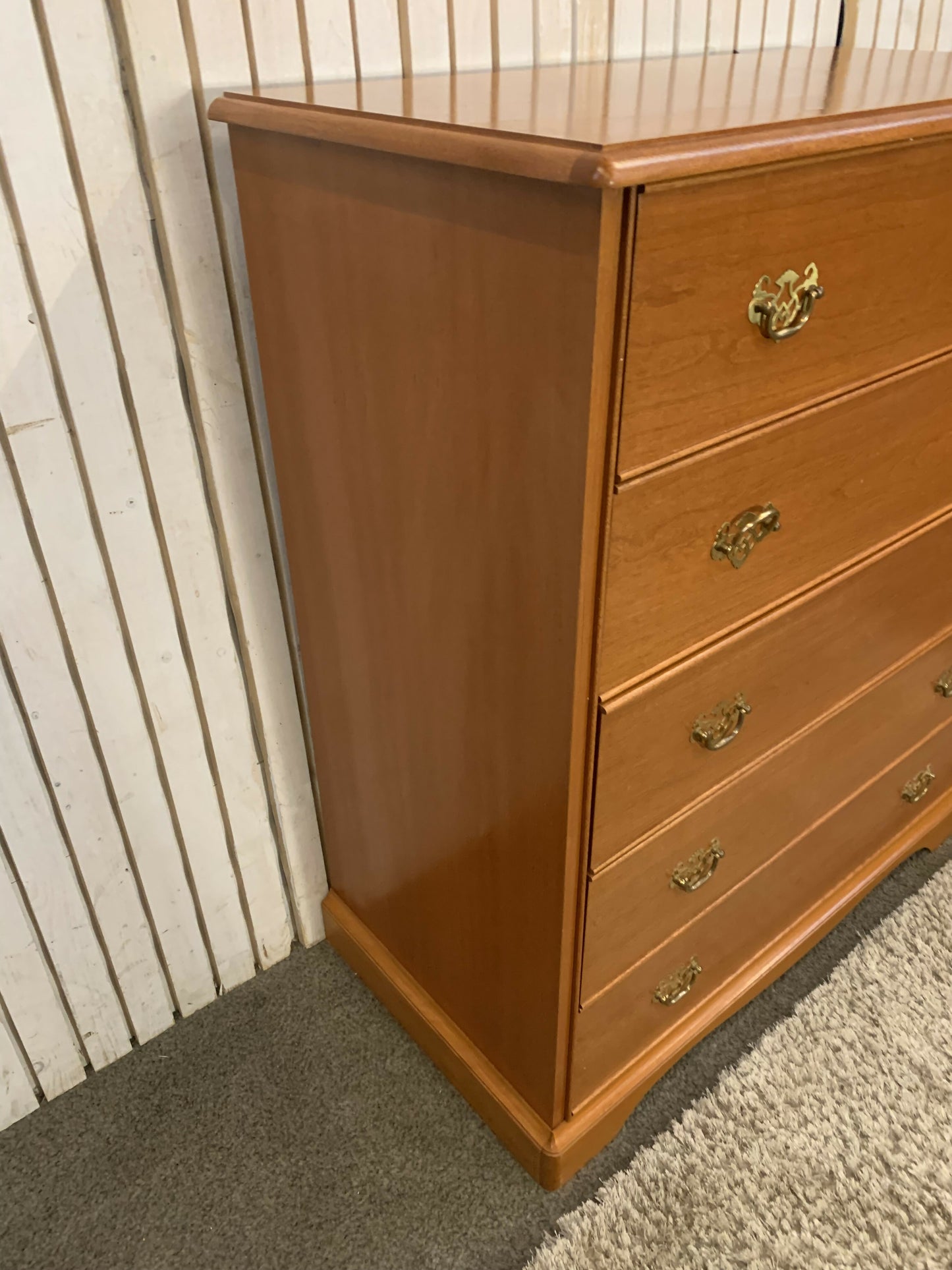 Vintage Stag Tallboy Chest – 5 Drawer Solid Wood Bedroom Storage, Retro Mid-Century Style