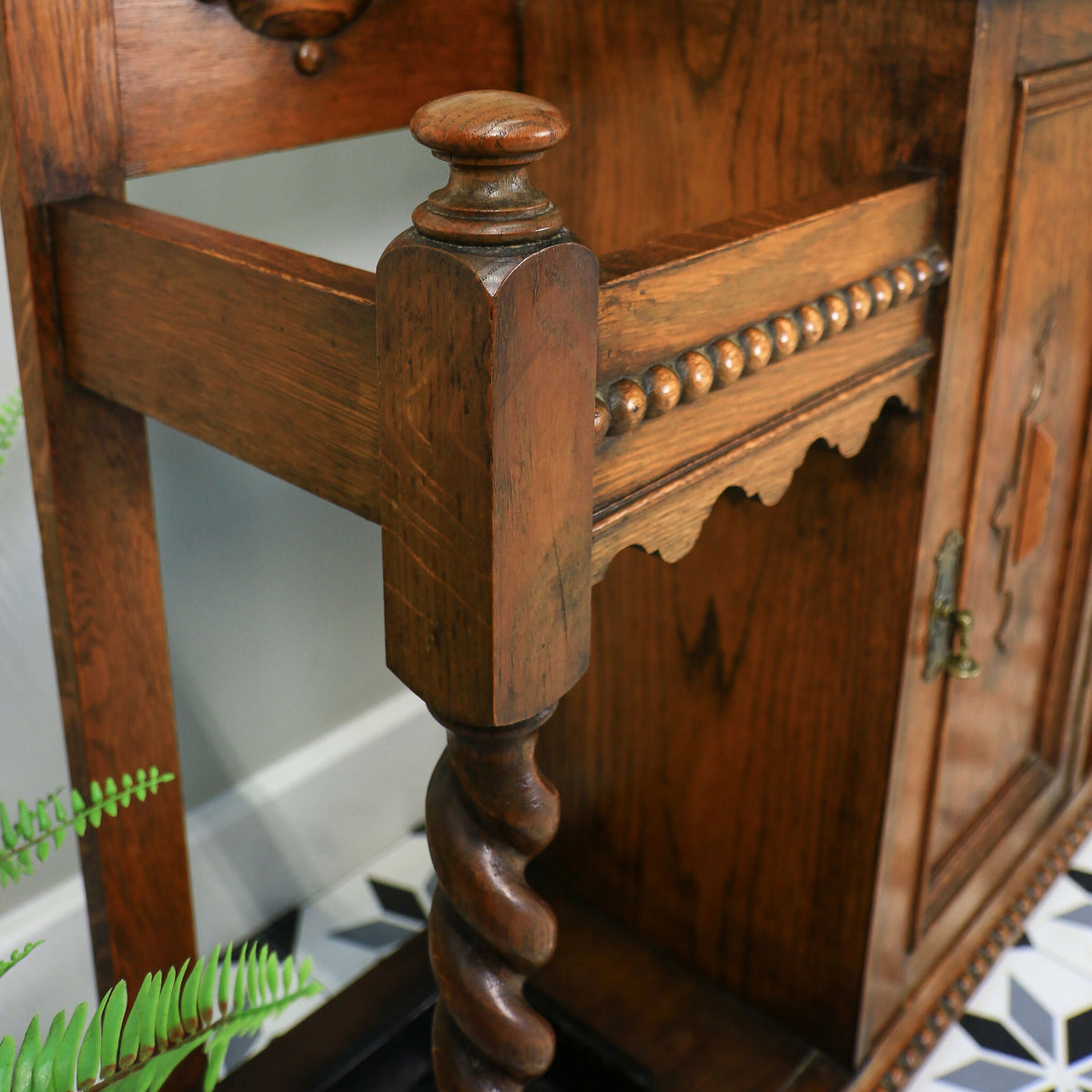 Oak Hall Stand Stick Stand with Drip Trays and Cupboard