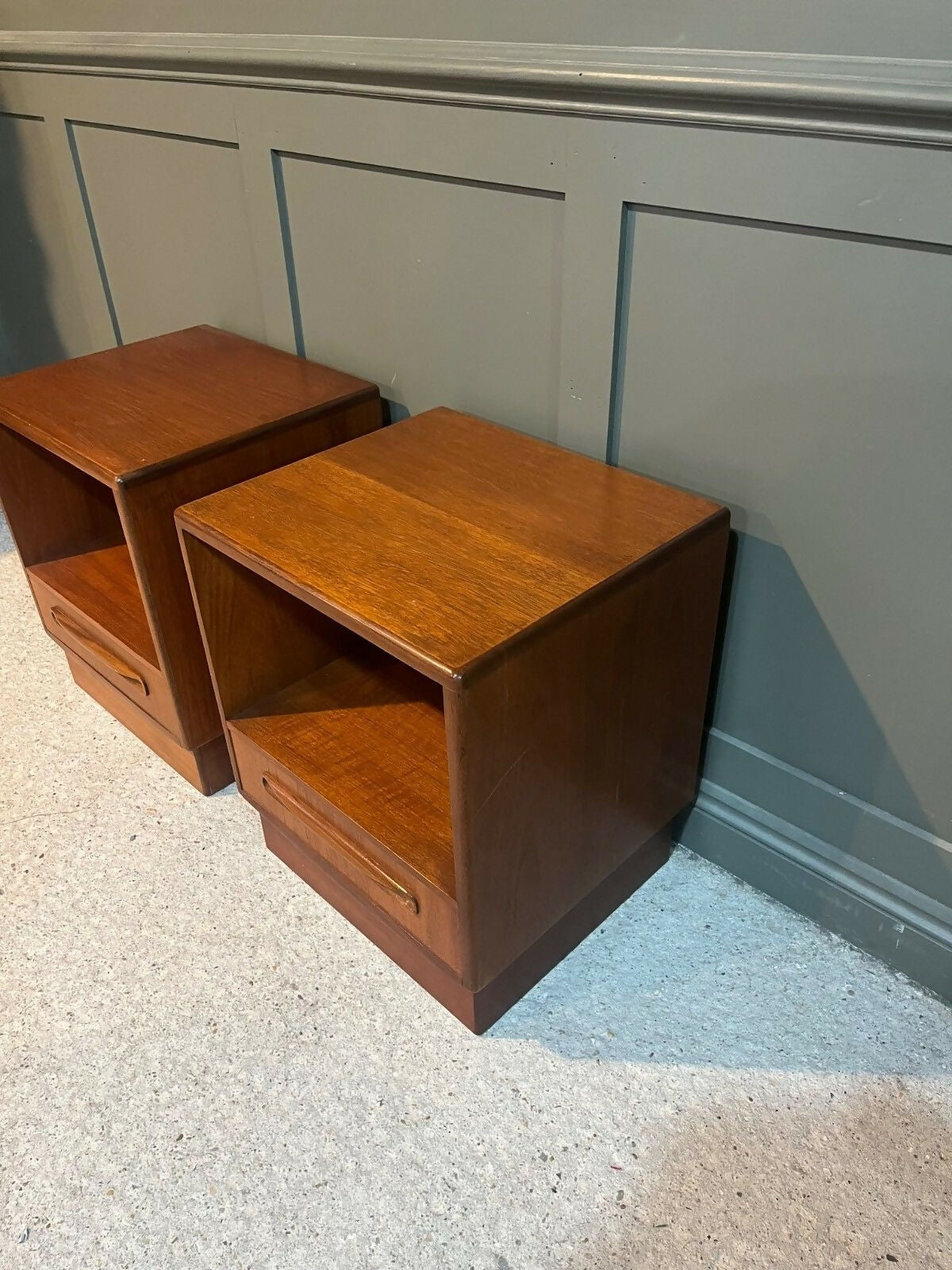 Pair G Plan Teak Bedside Chests Fresco Range 1970’s. Delivery Available.