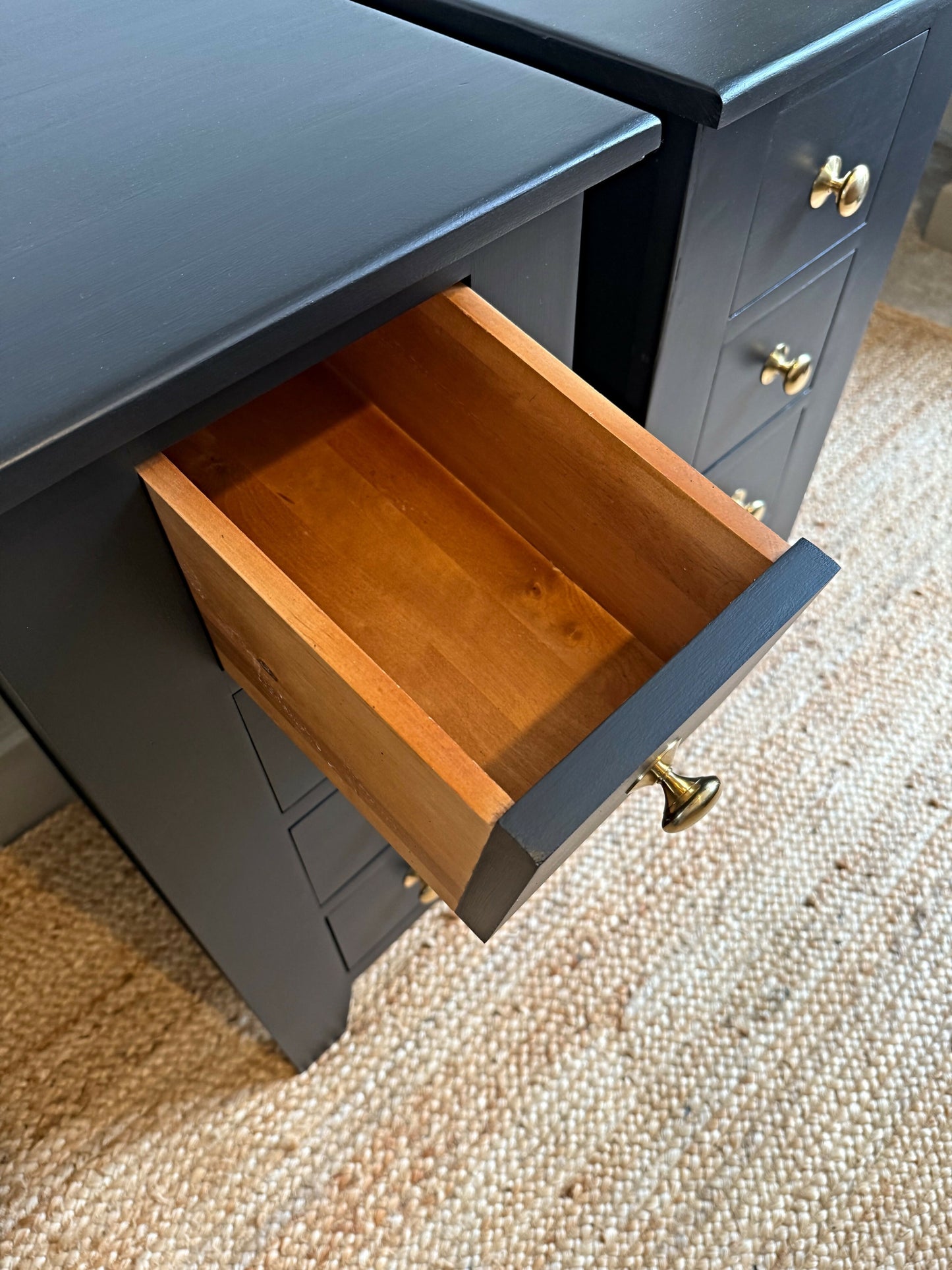Newly refurbished pair of bedside drawers cabinets tables black nightstands solid wood tall