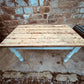 Vintage Farmhouse Table with Drawer – Rustic Reclaimed Pine Top & Painted Base – Country Kitchen Dining