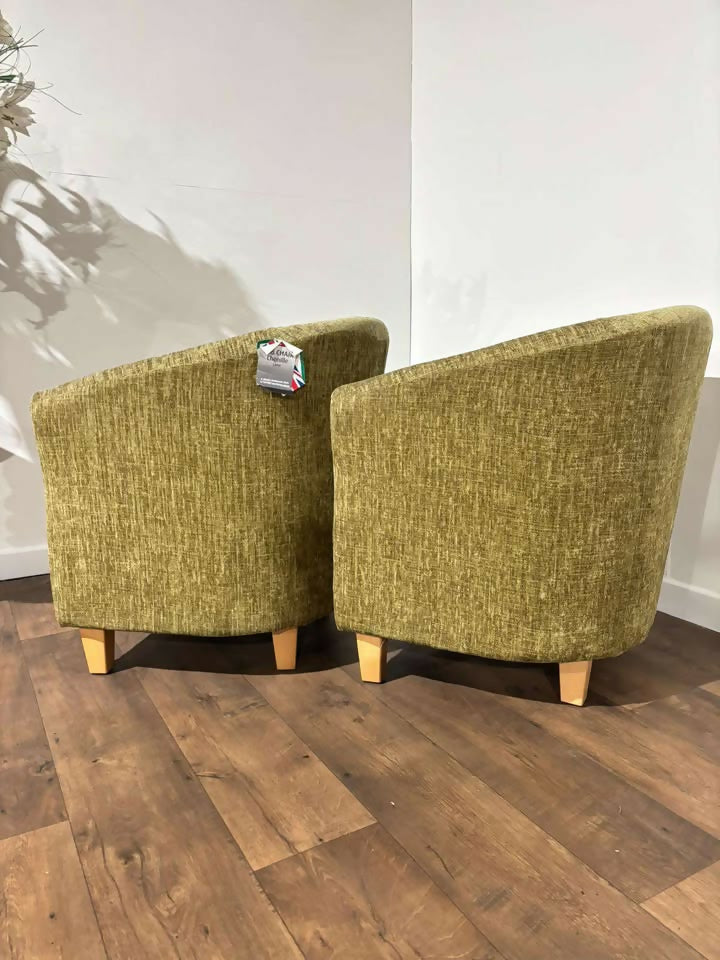 Pair of Chenille Lime Green Tub Chairs