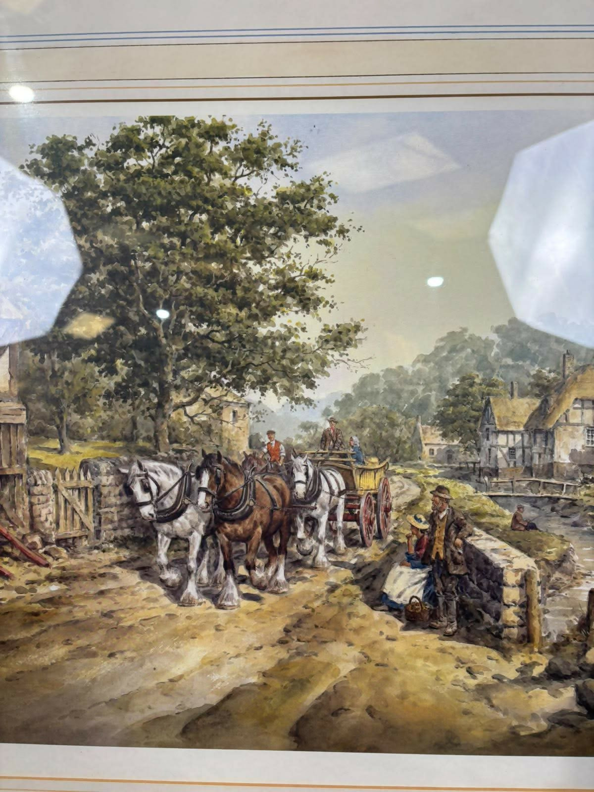 J.L. Chapman Framed Country Village Print – Horse & Cart Scene